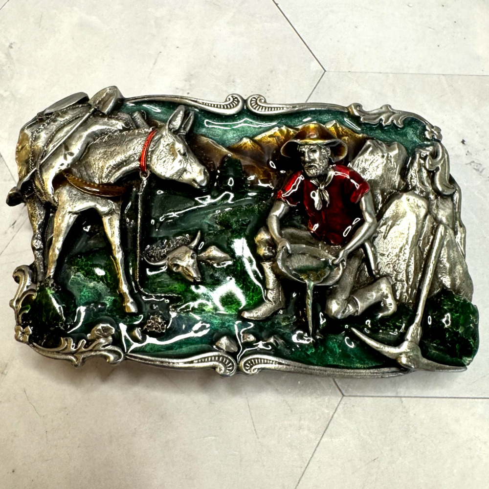 Vtg Arroyo Grande Buckle Co Gold Prospector B-10 Pioneer 1981 Siskiyou Enamel